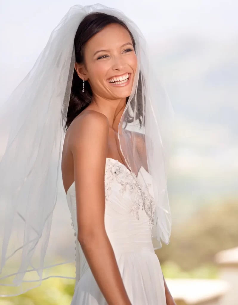 Blueberry Moon Cakes, a photo of a radiant bride smiling. www.blueberrymooncakes.co.uk. Bristol, UK