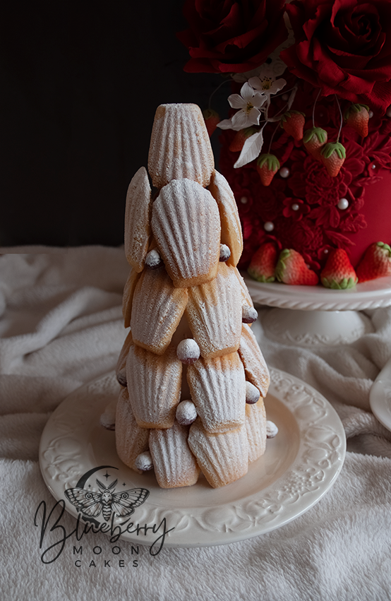 Blueberry Moon Cakes: a photo of a vanilla madeleines wedding cake. www.blueberrymooncakes.co.uk. Bristol, UK